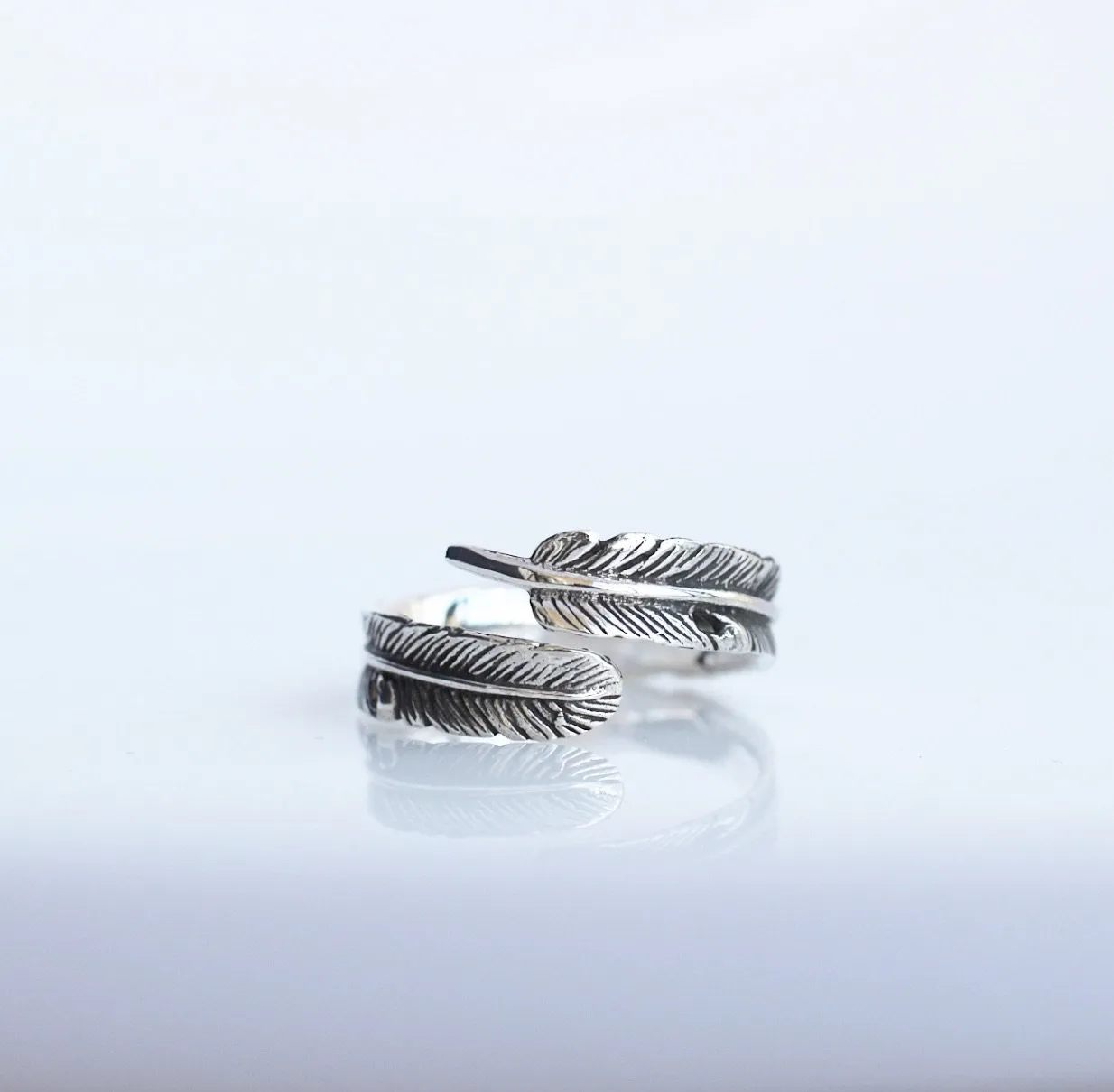 Rustic Feather .925 Sterling Silver Waterproof Adjustable Unisex Ring