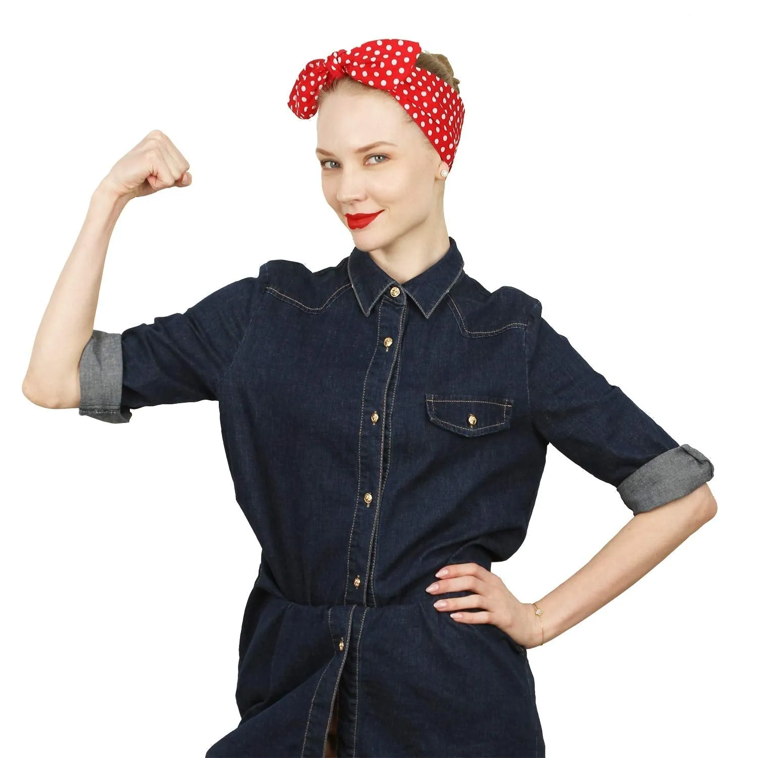 Sea Team Cotton Headband Bows Red with White Polka Dots Double Wide Headwrap Cotton Head Band