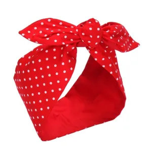 Sea Team Cotton Headband Bows Red with White Polka Dots Double Wide Headwrap Cotton Head Band