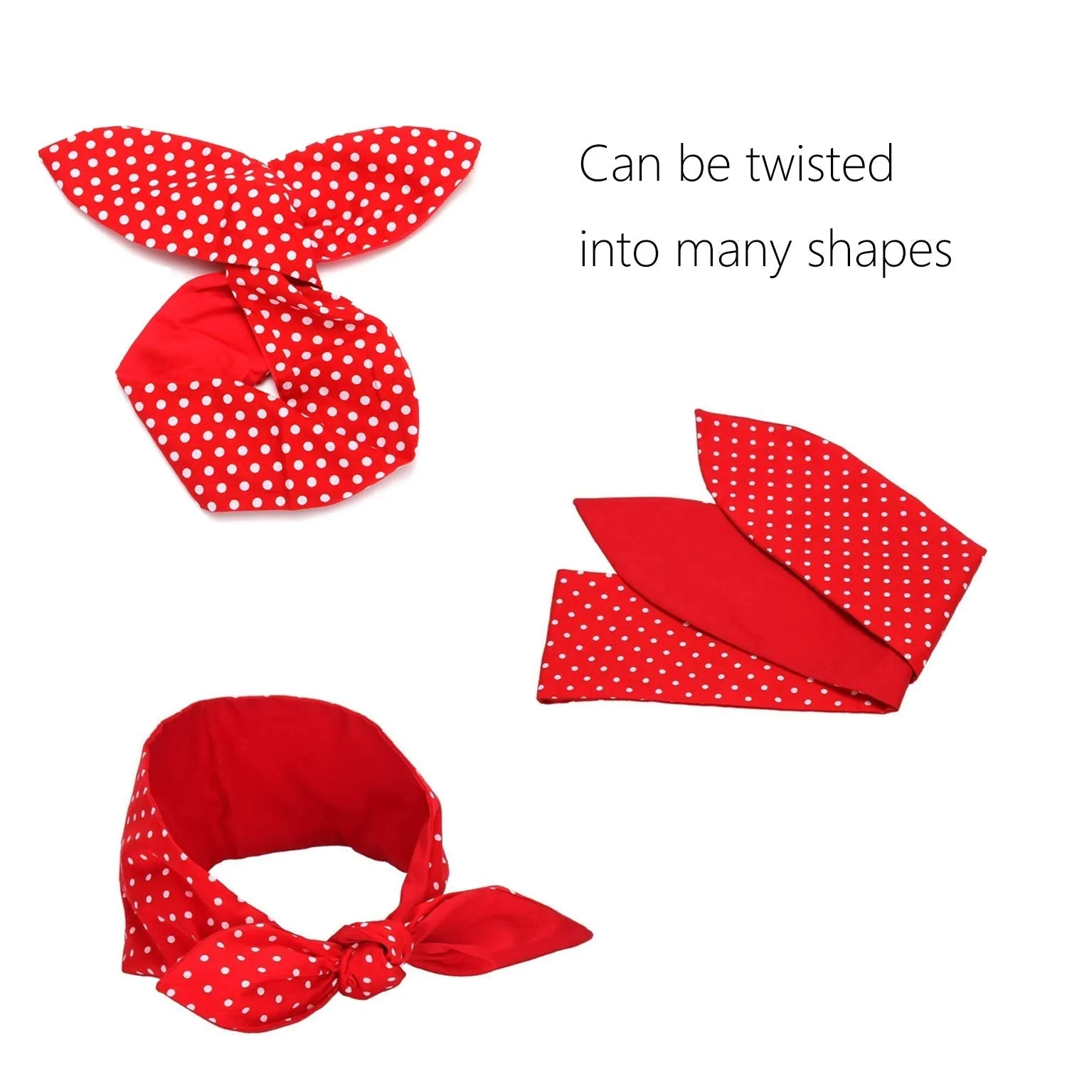 Sea Team Cotton Headband Bows Red with White Polka Dots Double Wide Headwrap Cotton Head Band