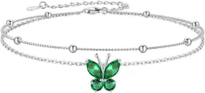 SILVERCUTE Silver Anklets for Women Cute Butterfly Jewelry 925 Sterling Silver Anklets Waterproof Summer Beach Foot Bracelet January to December Birthstone Anklet 22-27cm