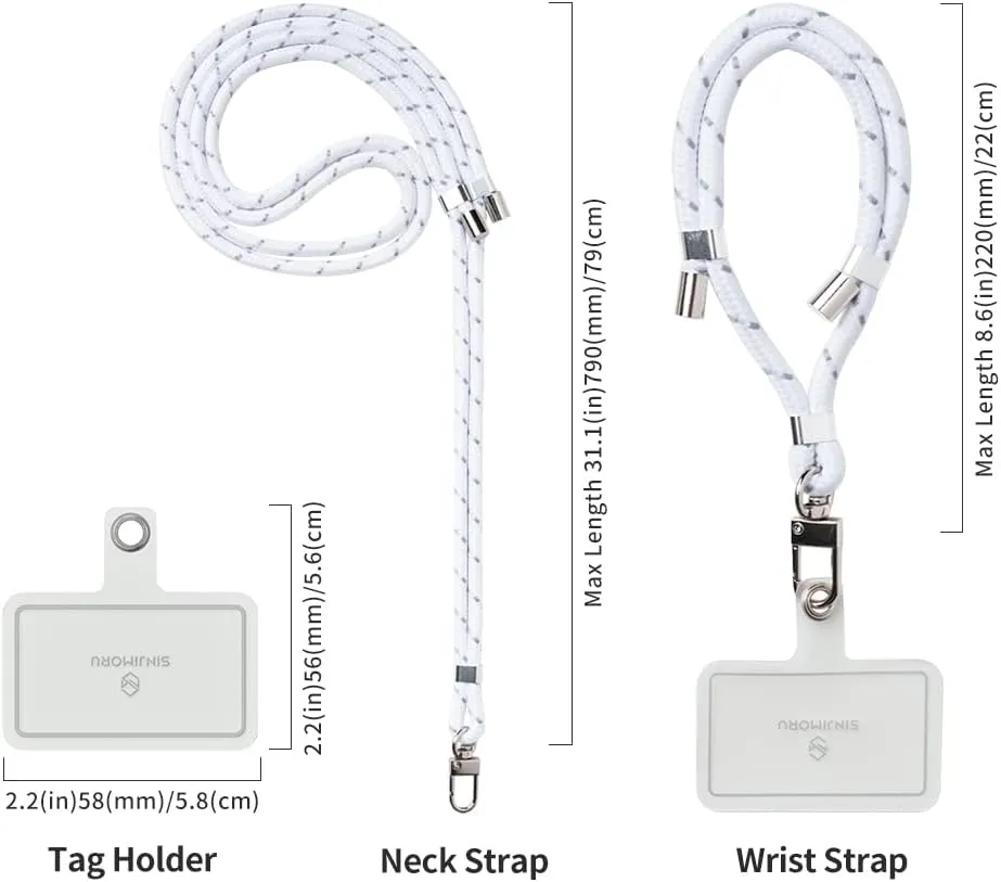 Sinjimoru Cell Phone Lanyard (2Packs), Adjustable Strap for Wrist with Key & ID Card Holder - Sporty White