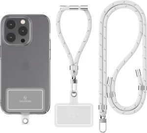 Sinjimoru Cell Phone Lanyard (2Packs), Adjustable Strap for Wrist with Key & ID Card Holder - Sporty White