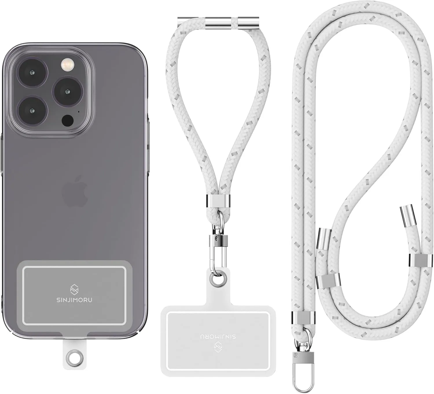 Sinjimoru Cell Phone Lanyard (2Packs), Adjustable Strap for Wrist with Key & ID Card Holder - Sporty White