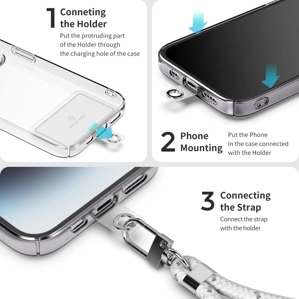 Sinjimoru Cell Phone Lanyard (2Packs), Adjustable Strap for Wrist with Key & ID Card Holder - Sporty White