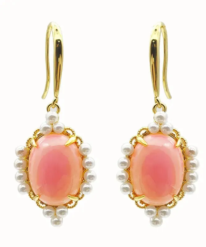 Sterling Silver Overgild Pearl Shell Drop Earrings