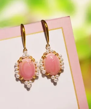 Sterling Silver Overgild Pearl Shell Drop Earrings