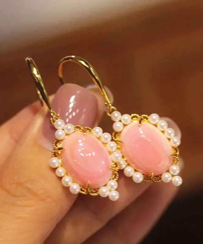 Sterling Silver Overgild Pearl Shell Drop Earrings