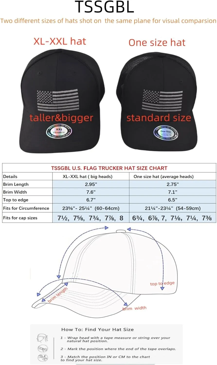 TSSGBL American Flag Trucker Hat [ M, L, XL,XXL] Men Women Snapback Breathable Mesh-Back USA Patriotic Baseball Cap