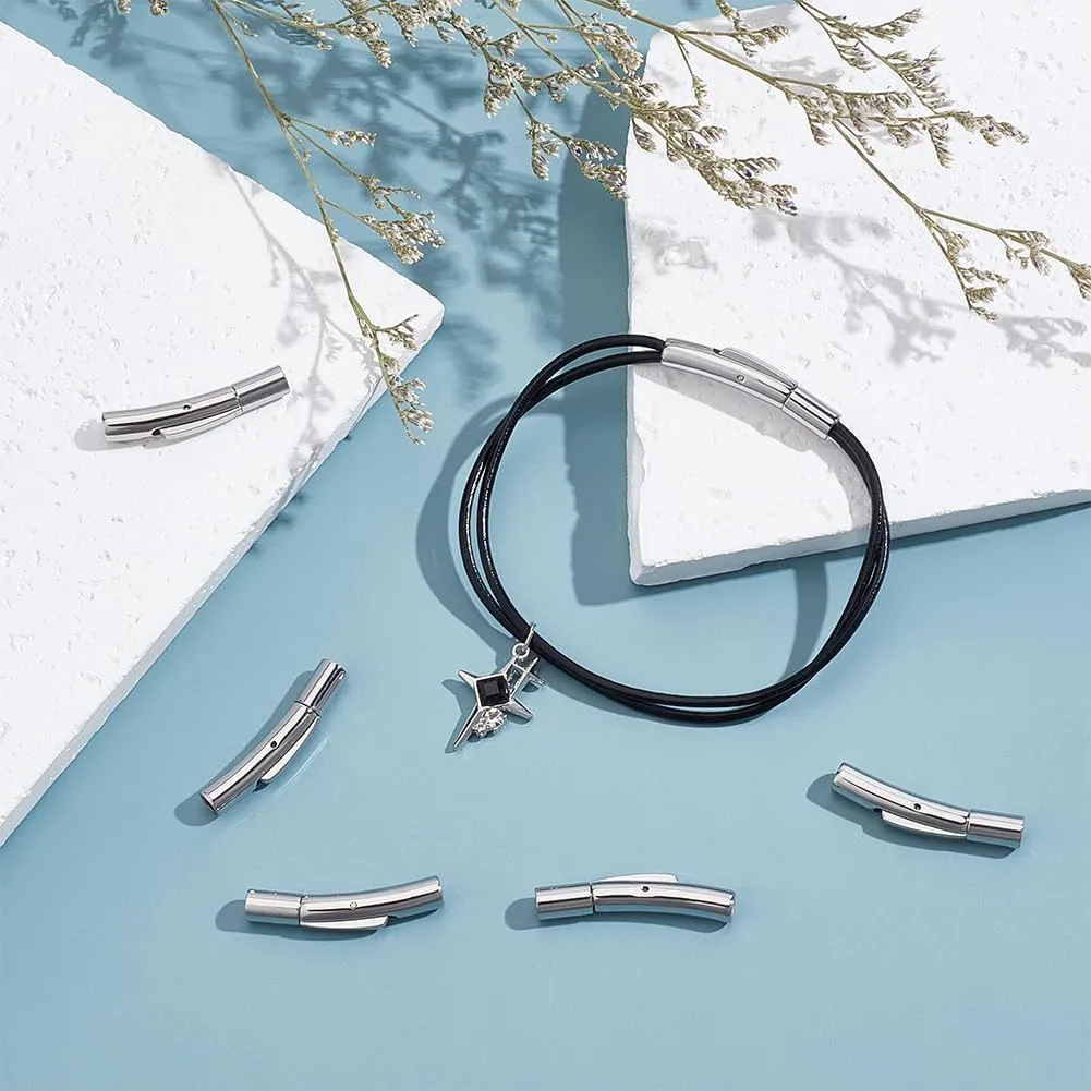 UNICRAFTALE 6 Sets Column Bayonet Clasps 304 Stainless Steel Bayonet Clasps 3mm Hole Leather Cord End Connectors for Bracelets Necklaces Buckle Jewelry Making, Stainless Steel Color