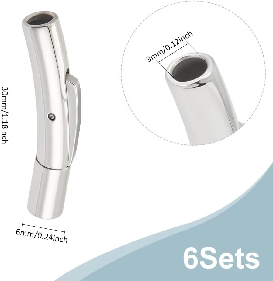 UNICRAFTALE 6 Sets Column Bayonet Clasps 304 Stainless Steel Bayonet Clasps 3mm Hole Leather Cord End Connectors for Bracelets Necklaces Buckle Jewelry Making, Stainless Steel Color