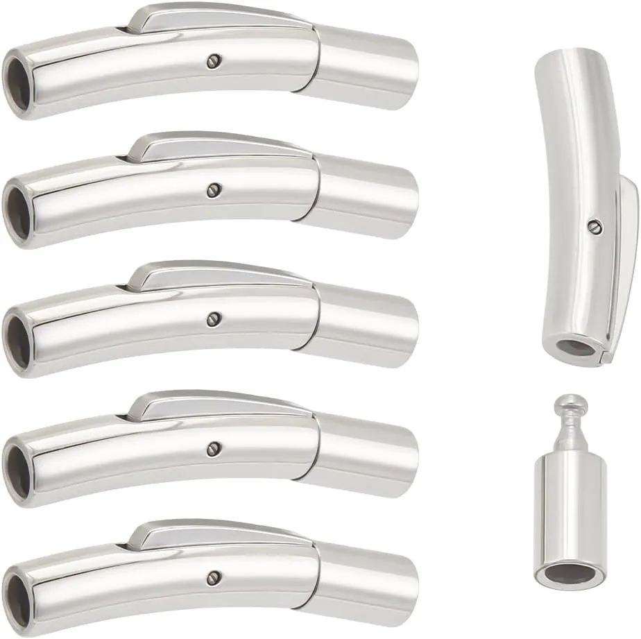 UNICRAFTALE 6 Sets Column Bayonet Clasps 304 Stainless Steel Bayonet Clasps 3mm Hole Leather Cord End Connectors for Bracelets Necklaces Buckle Jewelry Making, Stainless Steel Color