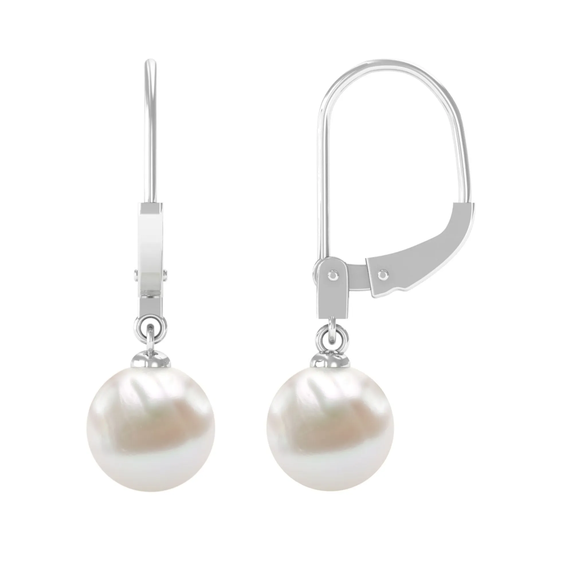 White Pearl Drop Earrings with Lever Back Closure