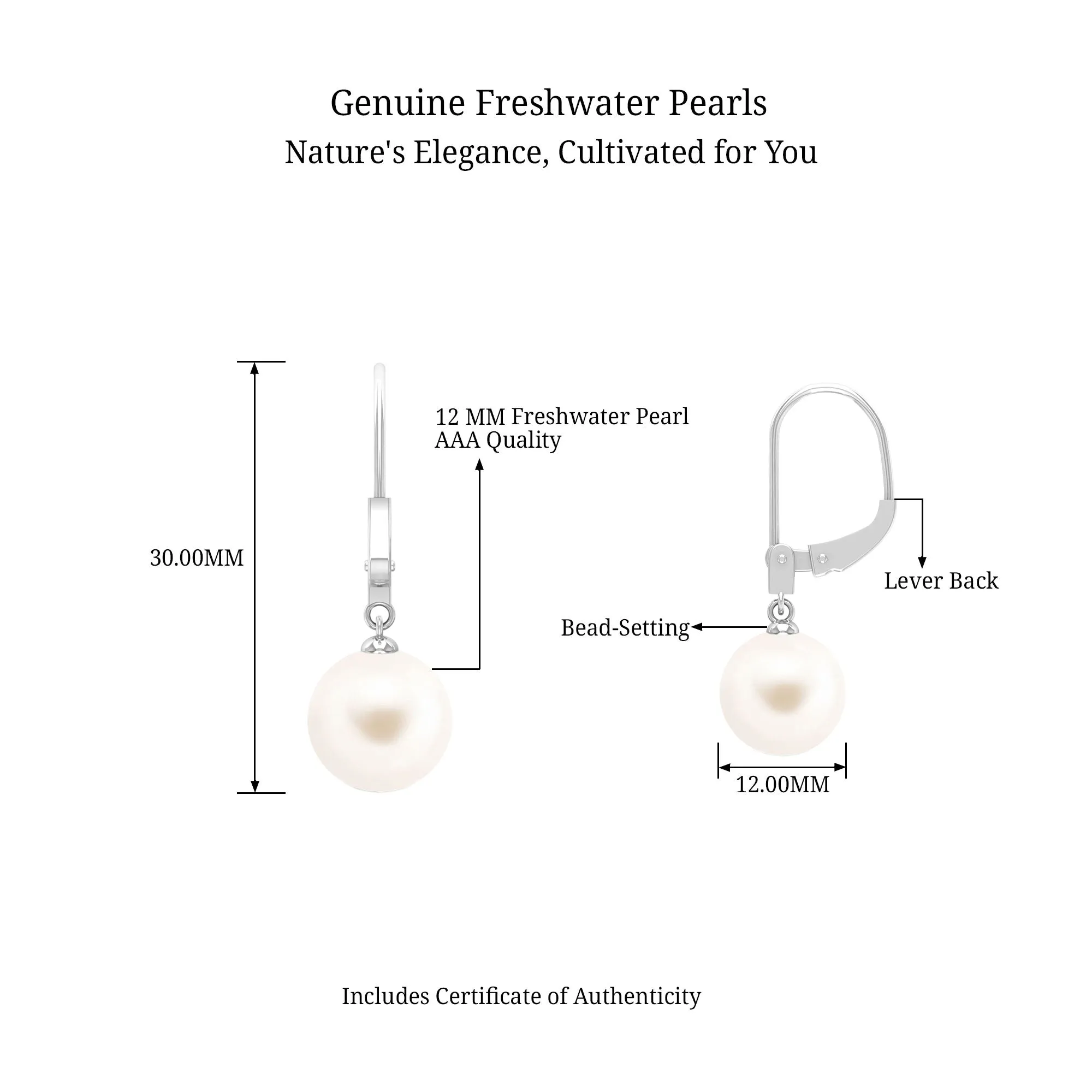 White Pearl Drop Earrings with Lever Back Closure