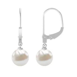 White Pearl Drop Earrings with Lever Back Closure