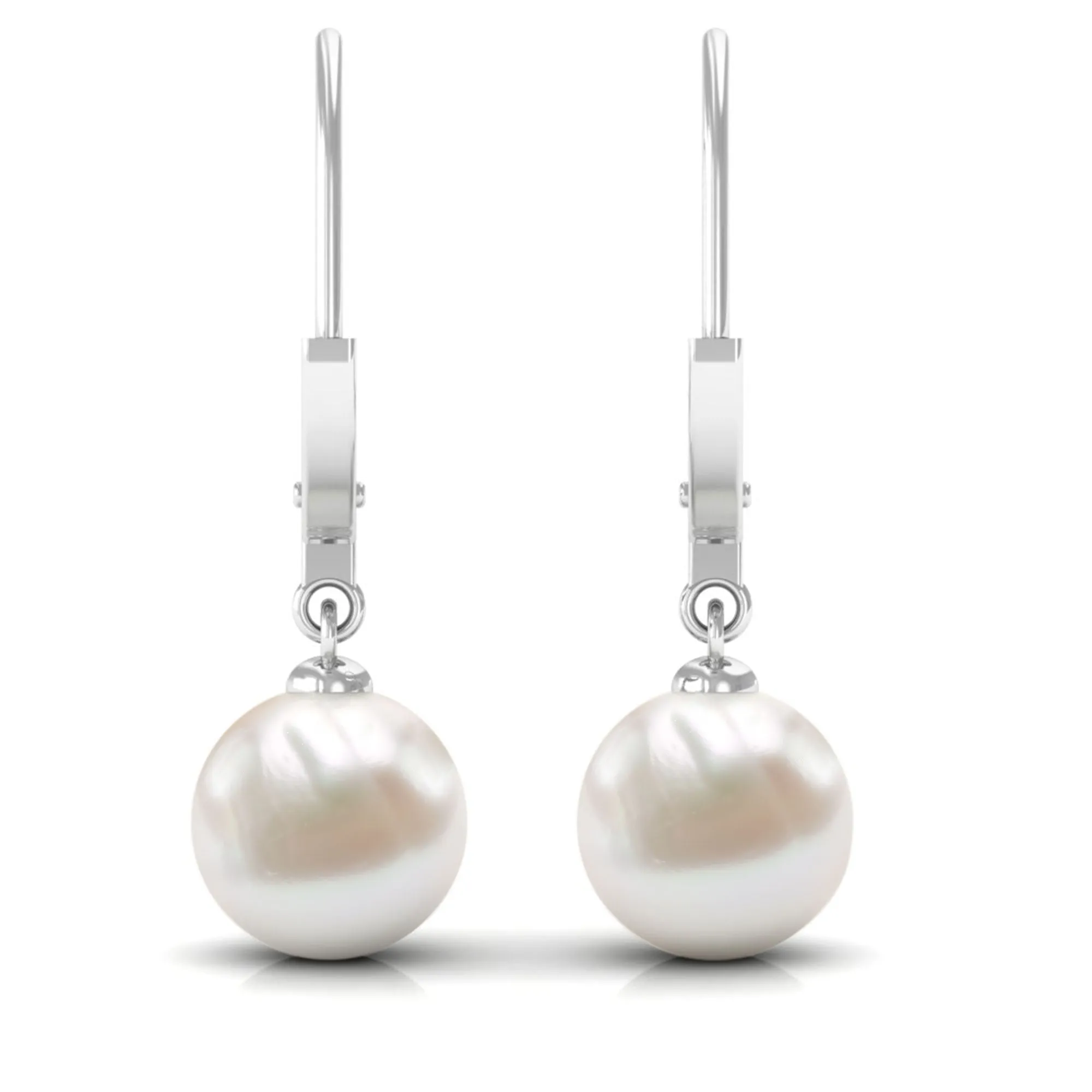 White Pearl Drop Earrings with Lever Back Closure