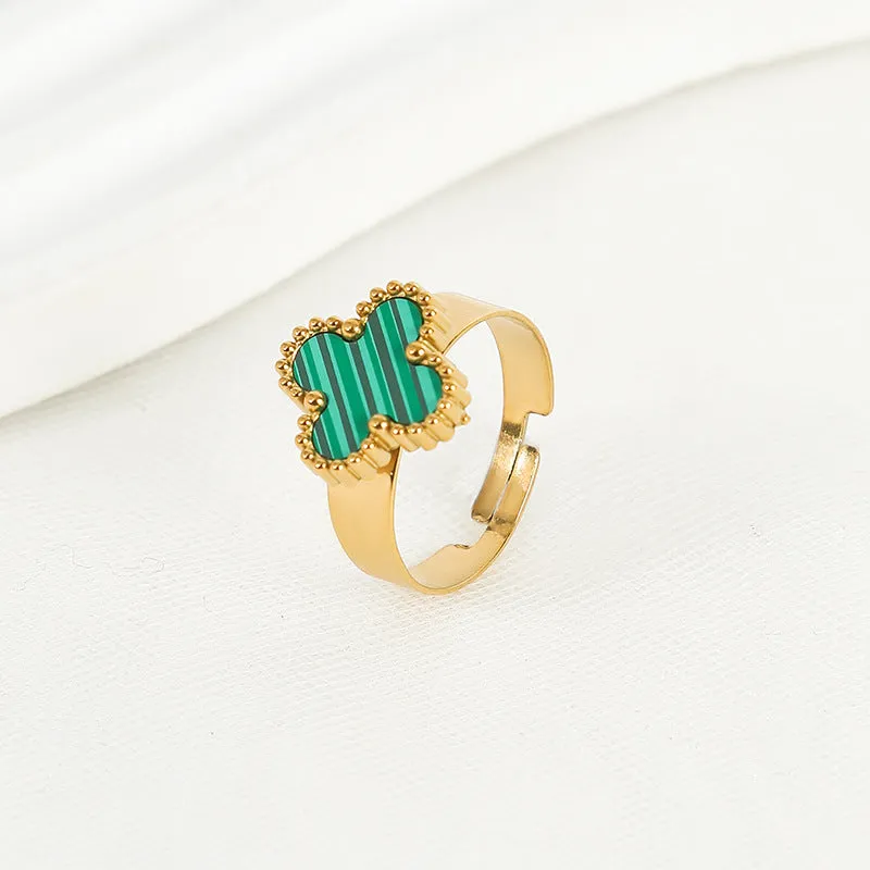 Wholesale Adjustable Size Waterproof and Sweat Resistant Titanium Steel Clover Ring