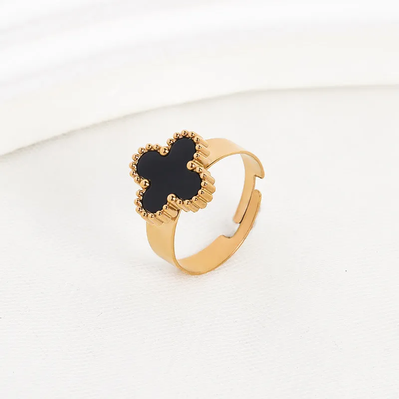 Wholesale Adjustable Size Waterproof and Sweat Resistant Titanium Steel Clover Ring