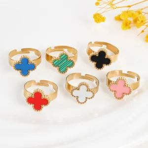 Wholesale Adjustable Size Waterproof and Sweat Resistant Titanium Steel Clover Ring