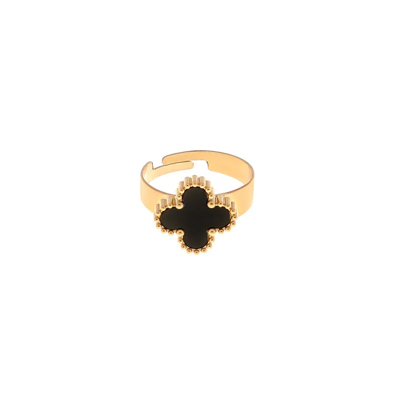Wholesale Adjustable Size Waterproof and Sweat Resistant Titanium Steel Clover Ring