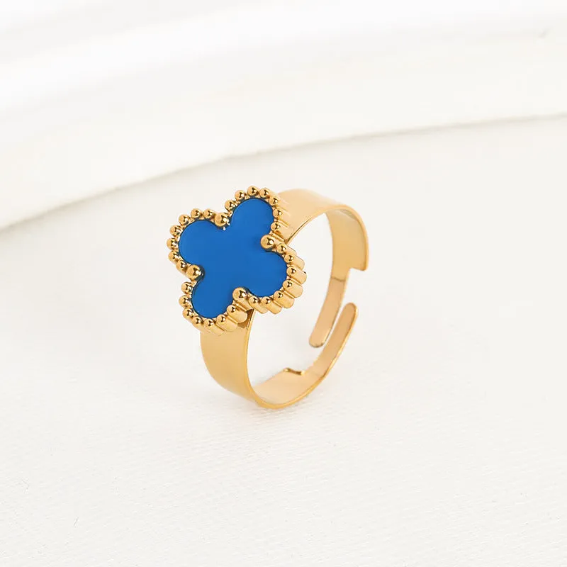 Wholesale Adjustable Size Waterproof and Sweat Resistant Titanium Steel Clover Ring
