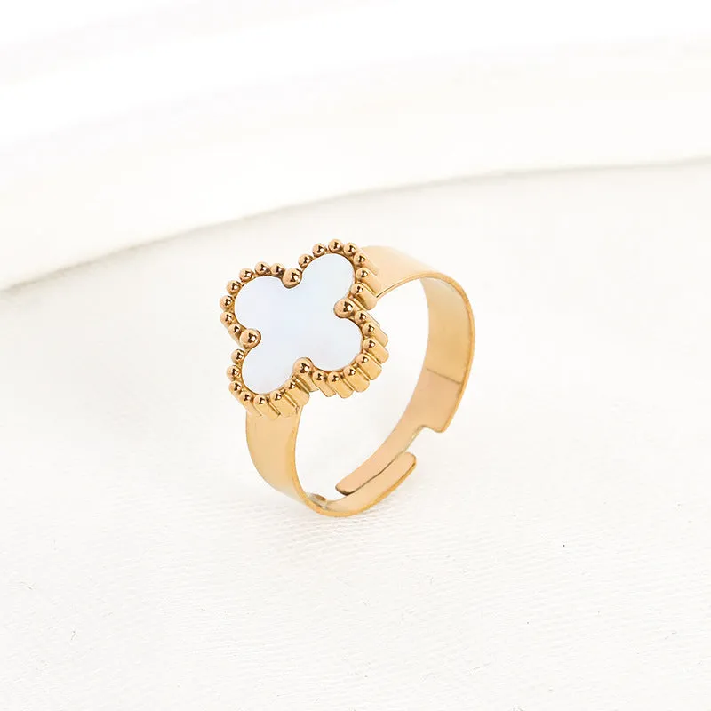 Wholesale Adjustable Size Waterproof and Sweat Resistant Titanium Steel Clover Ring