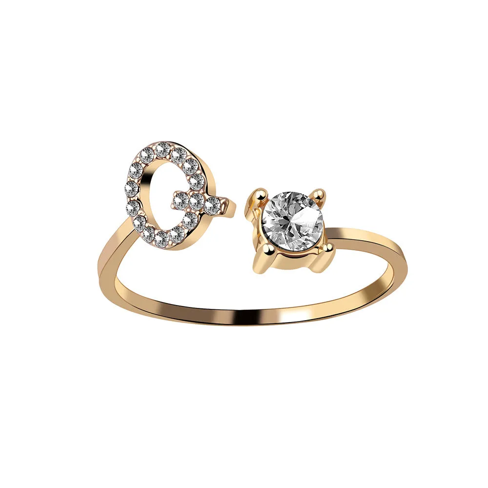 wholesale Alloy 26 Letter Diamond Open Adjustable Ring