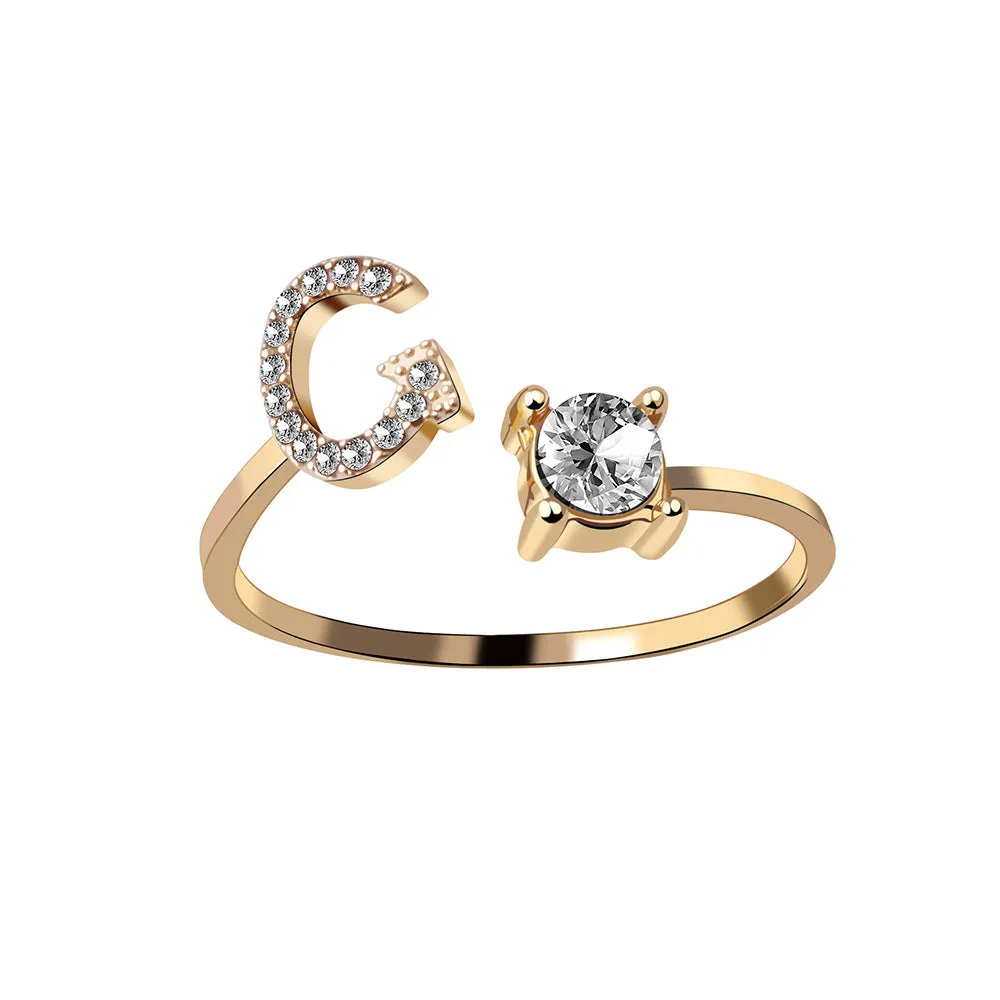 wholesale Alloy 26 Letter Diamond Open Adjustable Ring