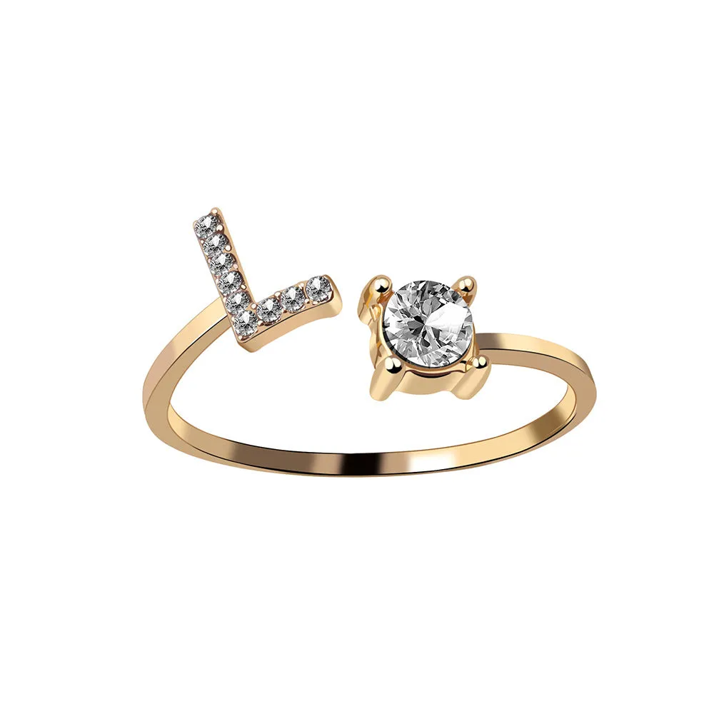 wholesale Alloy 26 Letter Diamond Open Adjustable Ring