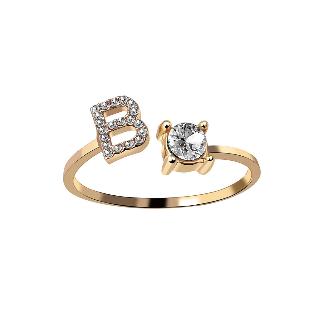 wholesale Alloy 26 Letter Diamond Open Adjustable Ring
