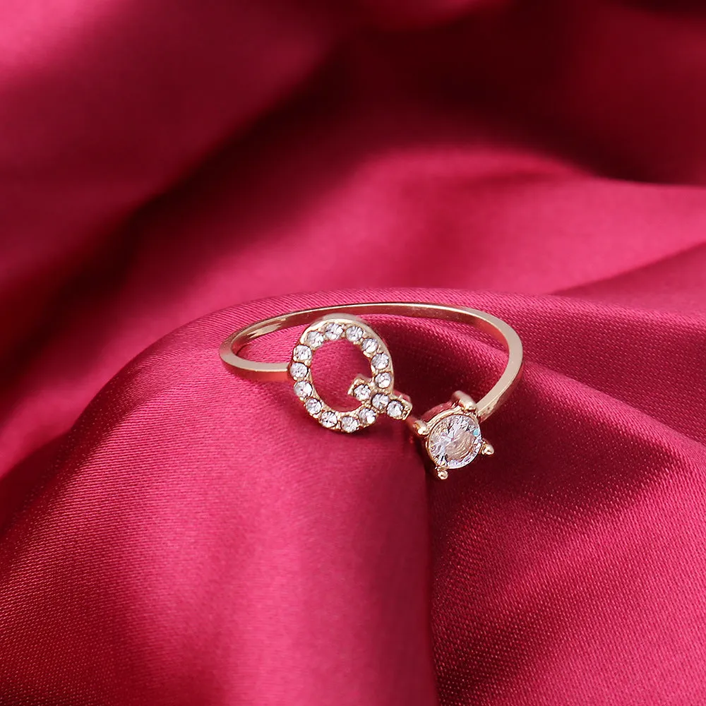 wholesale Alloy 26 Letter Diamond Open Adjustable Ring
