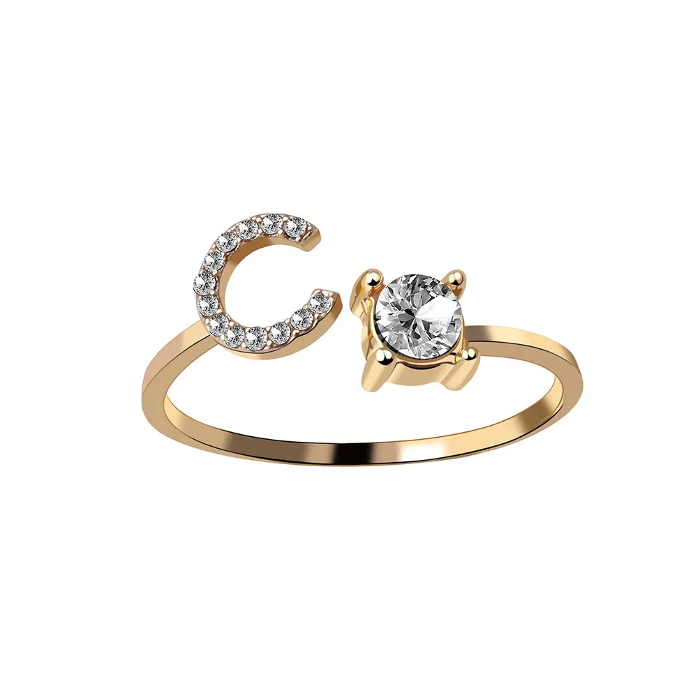 wholesale Alloy 26 Letter Diamond Open Adjustable Ring