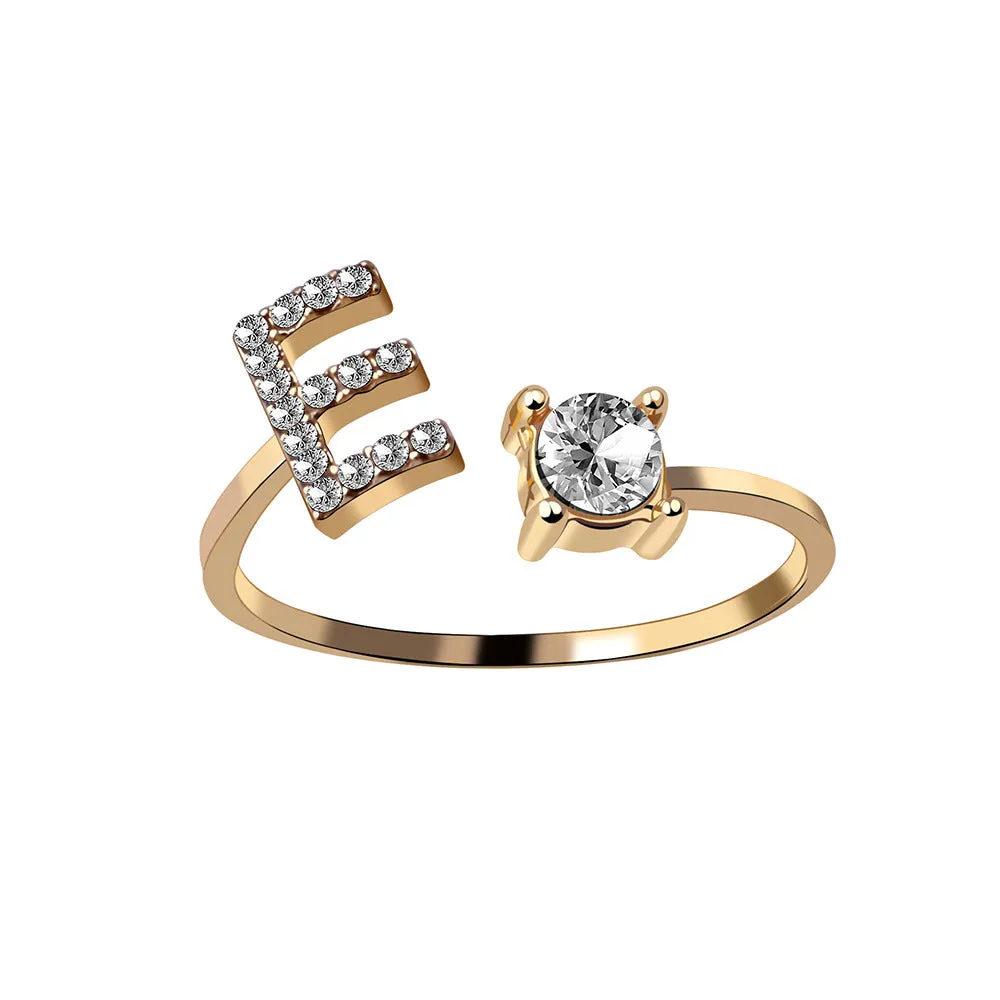 wholesale Alloy 26 Letter Diamond Open Adjustable Ring