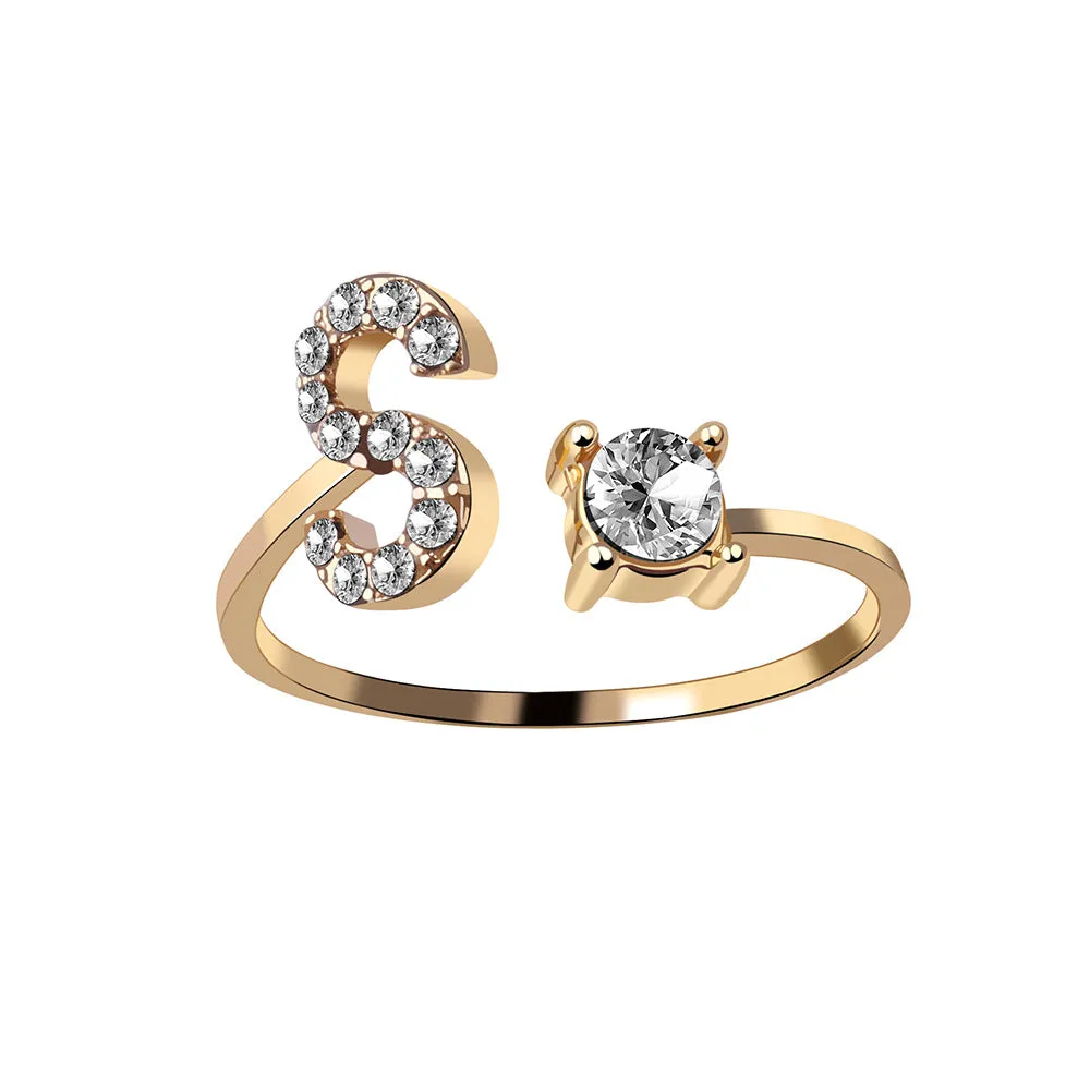 wholesale Alloy 26 Letter Diamond Open Adjustable Ring
