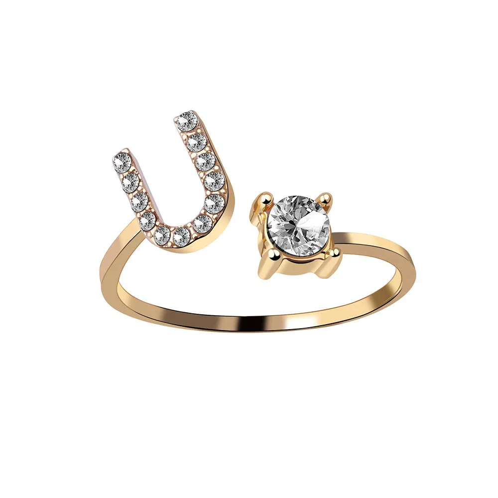 wholesale Alloy 26 Letter Diamond Open Adjustable Ring