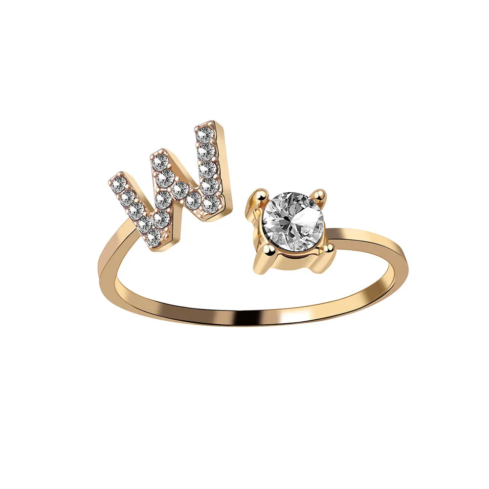 wholesale Alloy 26 Letter Diamond Open Adjustable Ring