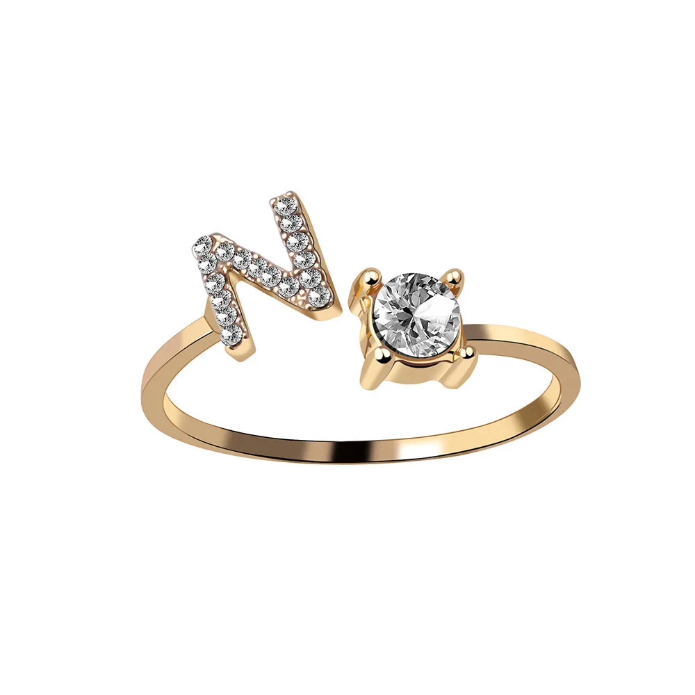 wholesale Alloy 26 Letter Diamond Open Adjustable Ring
