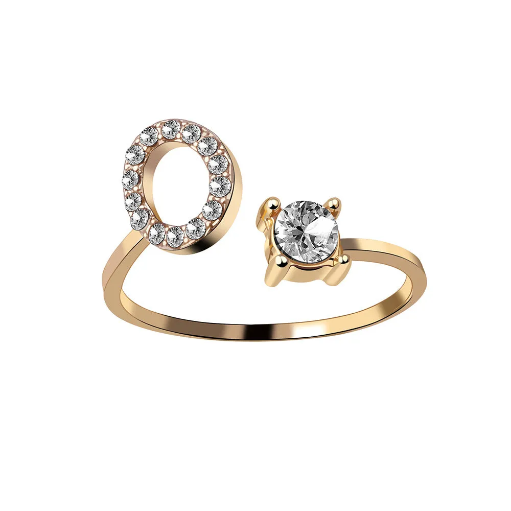 wholesale Alloy 26 Letter Diamond Open Adjustable Ring