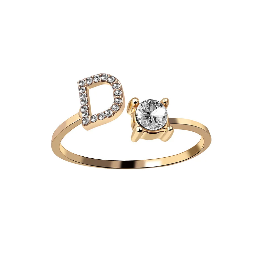 wholesale Alloy 26 Letter Diamond Open Adjustable Ring