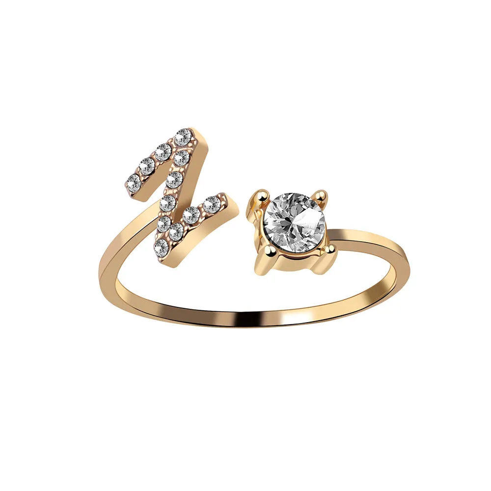 wholesale Alloy 26 Letter Diamond Open Adjustable Ring