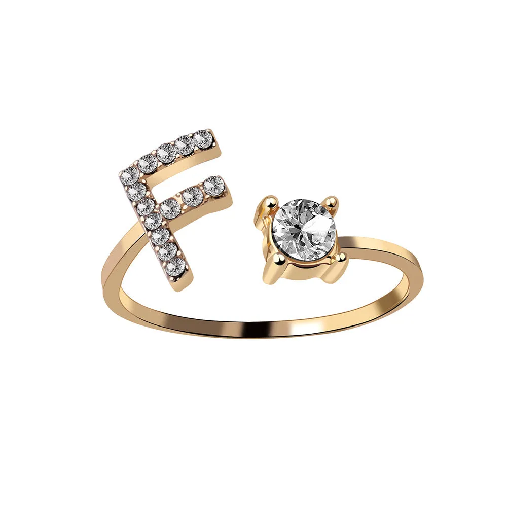 wholesale Alloy 26 Letter Diamond Open Adjustable Ring