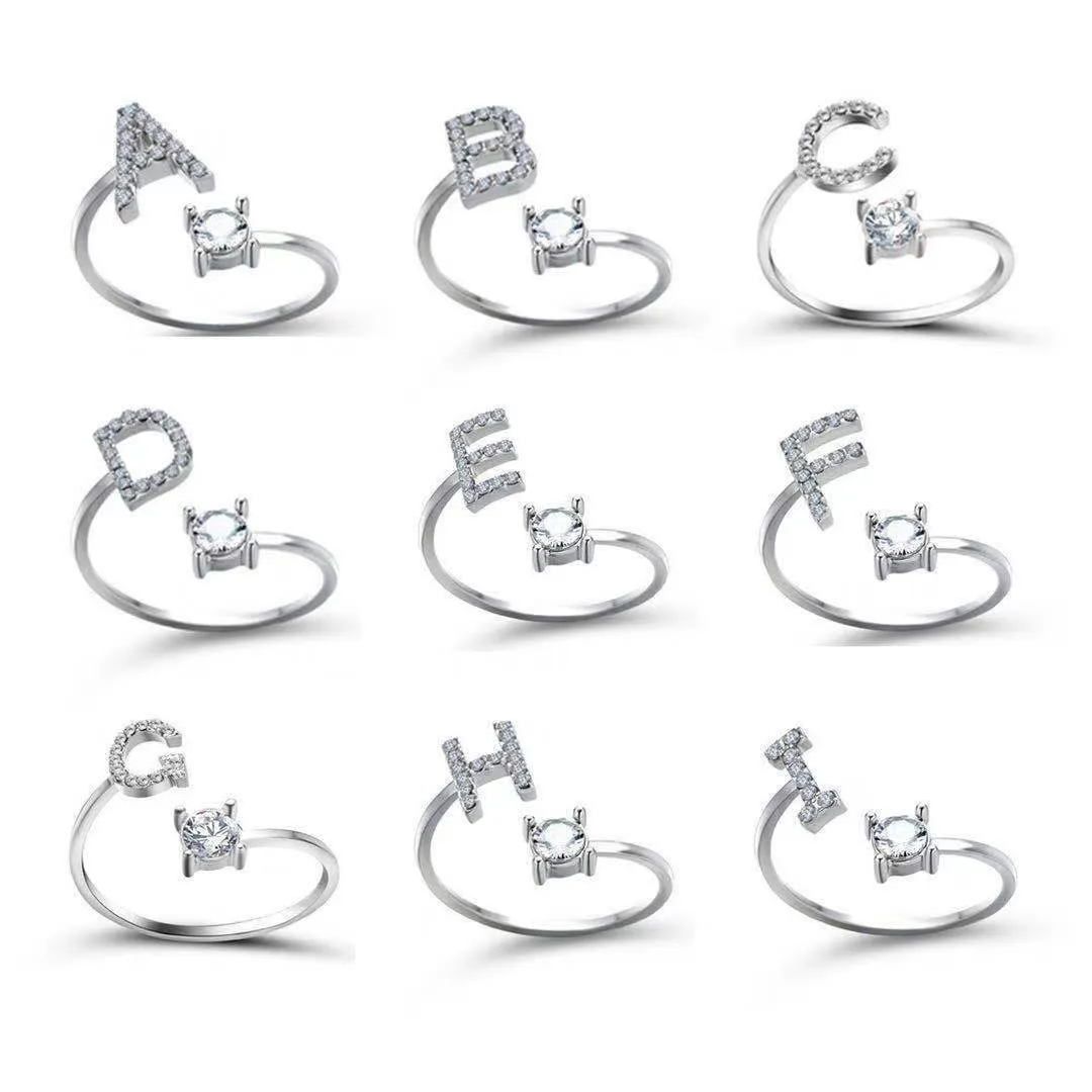 wholesale Alloy 26 Letter Diamond Open Adjustable Ring