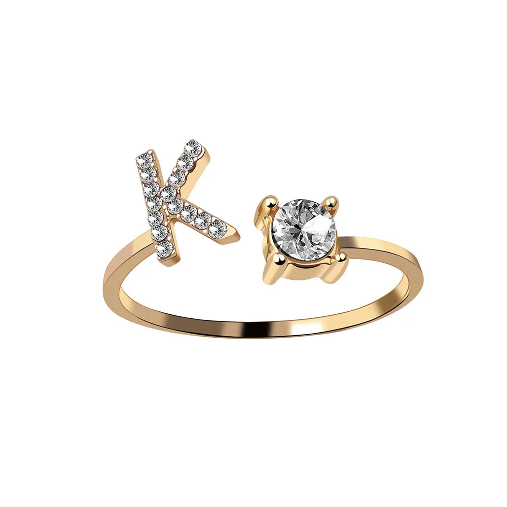 wholesale Alloy 26 Letter Diamond Open Adjustable Ring