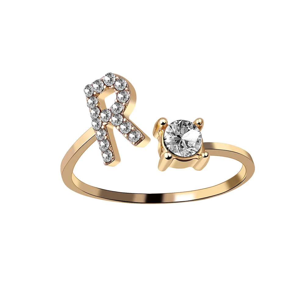 wholesale Alloy 26 Letter Diamond Open Adjustable Ring