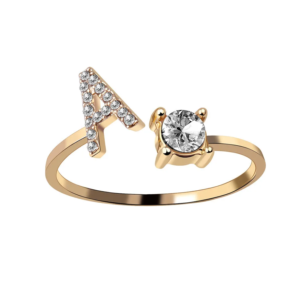 wholesale Alloy 26 Letter Diamond Open Adjustable Ring