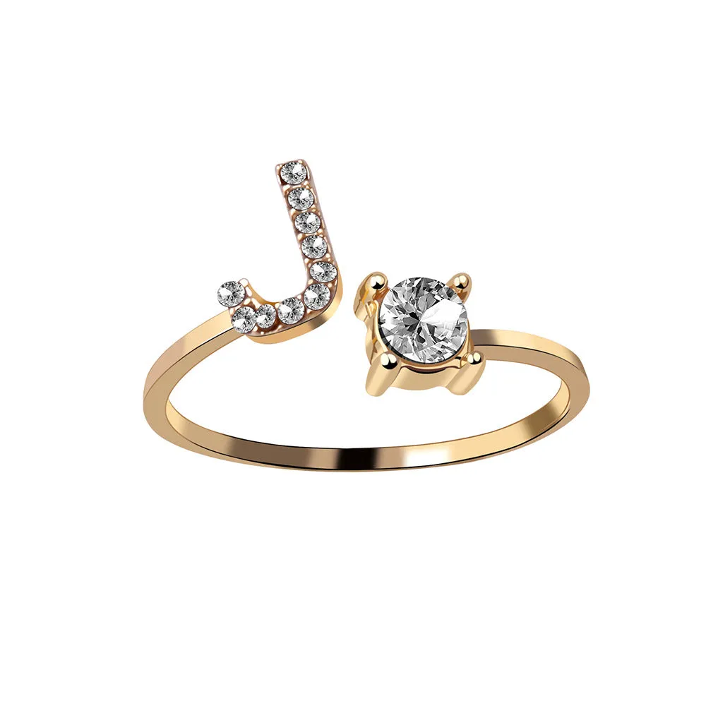 wholesale Alloy 26 Letter Diamond Open Adjustable Ring