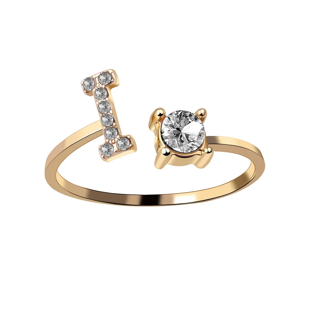 wholesale Alloy 26 Letter Diamond Open Adjustable Ring
