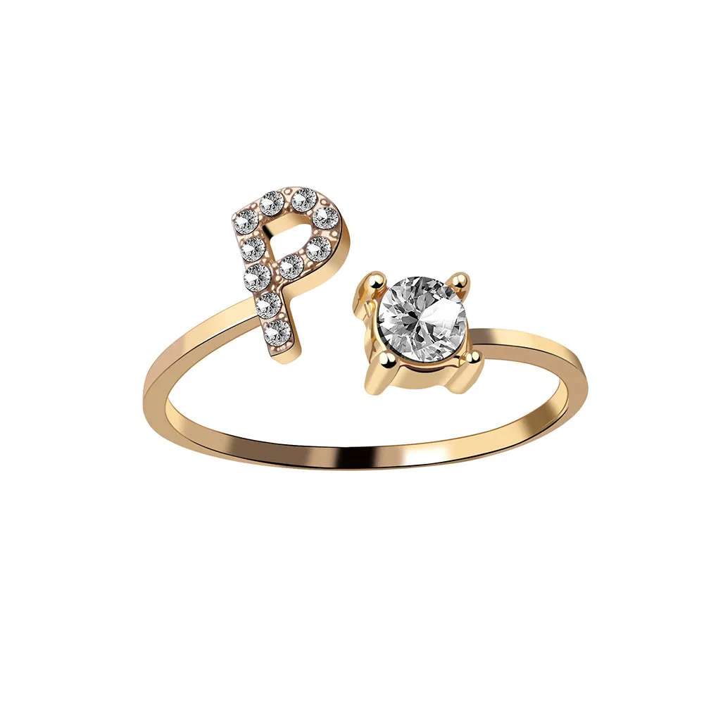 wholesale Alloy 26 Letter Diamond Open Adjustable Ring