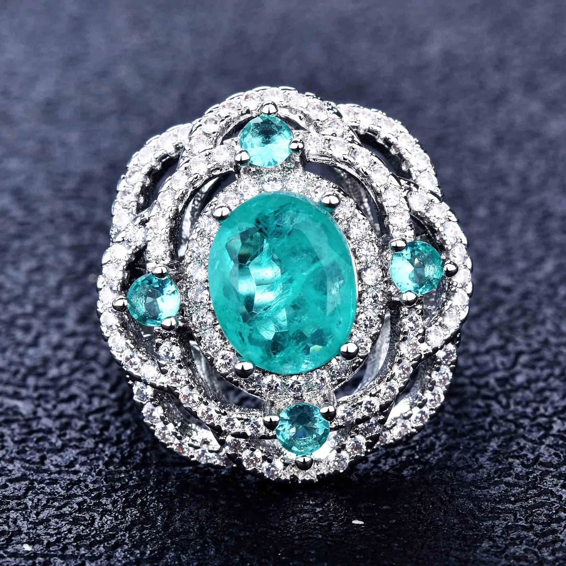 Wholesale Copper Micro Paved High Carbon Diamond Pear Shape Open Ring