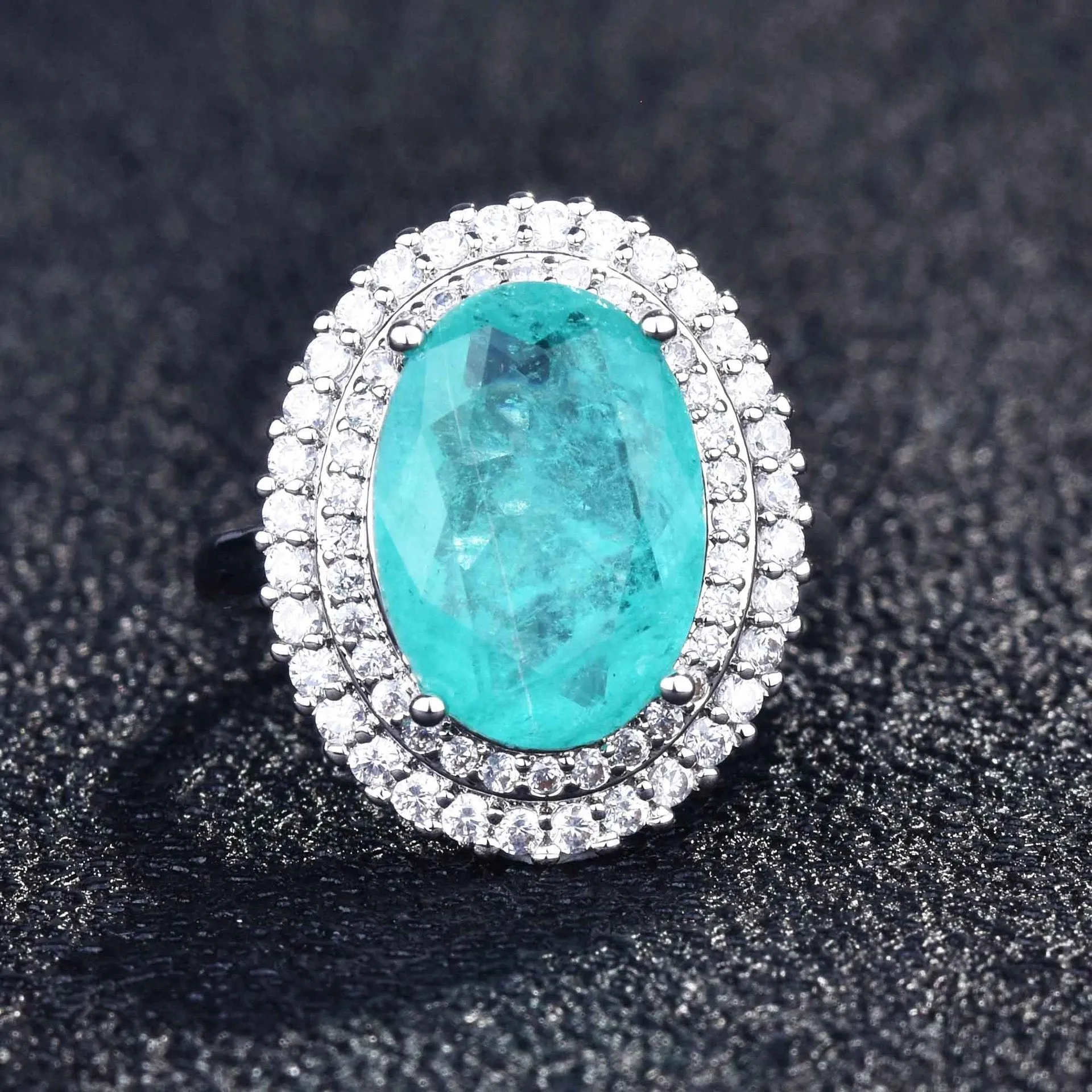 Wholesale Copper Micro Paved High Carbon Diamond Pear Shape Open Ring